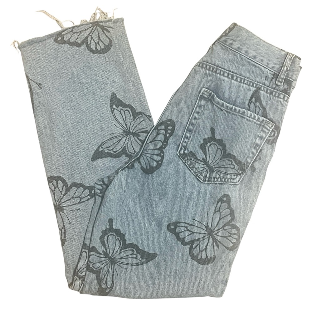 PacSun Eco Light Blue Butterfly Straight Leg Jeans Sz 25 - Picture 6 of 16
